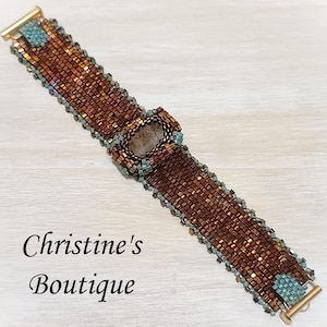 Miyuki Glass Bracelet, Handcrafted Bracelet, Bronze and Turquoise, Handmade Bracelet, Bronze Bracelet, Glass Bead Bracelet, Miyuki glass