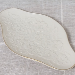 Vintage Lenox Floral Pattern Tray Jewelry Tray Wedding Tray Vantity Dresser or Soap DishTray 24kt gold trim Violets Embossed Floral Pattern