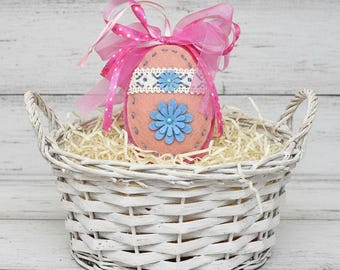 Handmade Felt Easter Egg Ornaments, Pastel Spring Flower Decor (Set of 2)