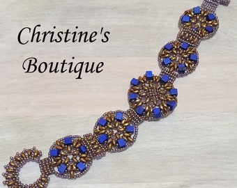 Hand Stitched Lapis Gemstone Bracelet, Miyuki Seed Beads