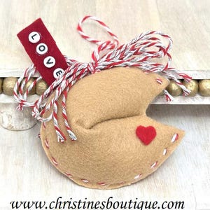 Handmade Felt Ornament, Fortune cookie ornament, handcrafted felt fortune cookie, love message, gift topper, valentine gift