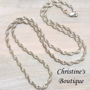 Twisted Herringbone long Necklace, Silver plated Necklace, Vintage Necklace, 30&quot; Necklace