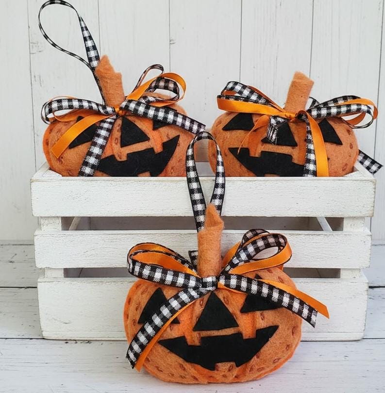 Handmade Felt Jack O Lantern Pumpkin Ornament, Halloween Decor - Etsy