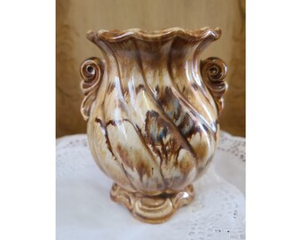 Vintage Caramel Swirled Vase Made in Germany Swirled Pottery Vase Carmel Beige Colors Vase Decor China cabinet display vase German pottery