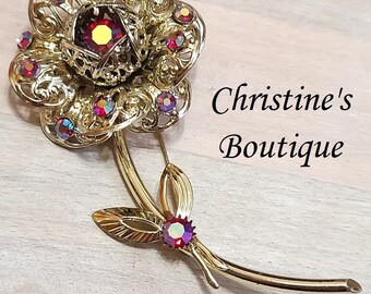 Vintage Rosenbrosche von Sarah Coventry, Aurora Borealis Strass