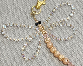 Handcrafted bag charm, purse charm, beaded dragonfly, dragonfly bag hanger, dragonfly bag clip