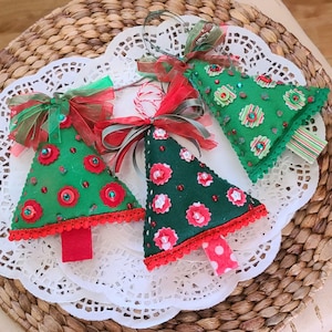 Handmade Felt Whimsical Christmas Tree Ornament Triangle Tree Felt Tree Feltwork Felt Ornament, Feltwork, Felt Ornament, Christmas, Holiday