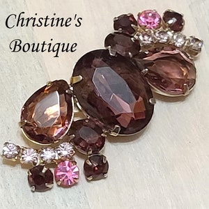 Vintage Brooch, Vintage Purple Glass and Rhinestone Pin, Purple Rhinestone Brooch, Purple Rhinestone Pin, Purple Jewelry, Vintage Purple