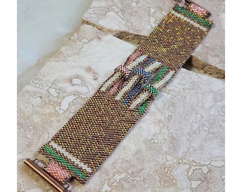 Handmade Peyote Stitch Bracelet, Copper Purple Delica Beads