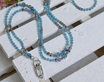 Turquoise Beaded Lanyard, Gemstone & Crystal ID Badge Holder