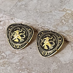 Vintage Earrings Damascene Dragon Vintage Clip Back Earrings