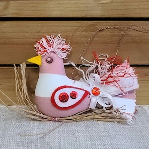 Handmade Fabric Bird Ornament, Set of 2 Ornaments, Christmas Ornaments, Christmas Birds, Holiday Birds, Wreath Decor, Tree Ornament, Bird