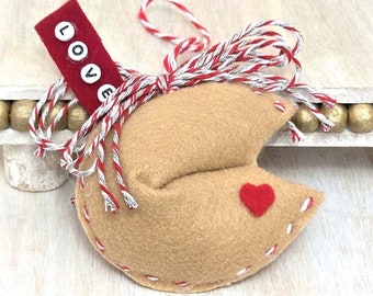 Handrafted Ornament, Wonton Ornament, Love Sign Ornament, Love Wonton, Felt Ornament, Fortune Cookie Ornament, Fortune Cookie Love