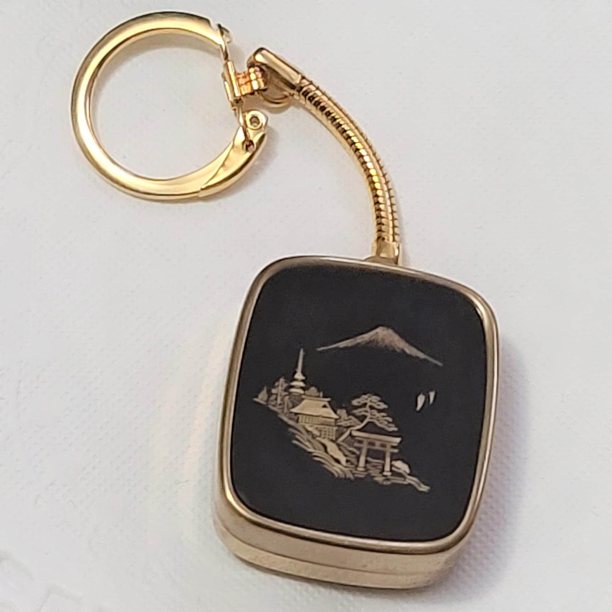 Vintage Sankyo JAPAN Music Box Keychain Damascene Style Japanese Keychain With Working Music Box Damascene Keychain Music Box Keychain Etsy