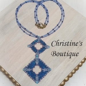 Handmade Double Triangle Pendant Necklace Miyuki Glass Bead Necklace Turquoise and Blue Double Strand Necklace