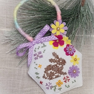 Handmade Easter Needlepoint, Basket Design, Bunny Needlepoint Ornament, Easter Ornament, Needlepoint Basket, Spring Bunny, Rabbit Ornament