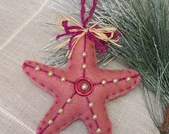 Handmade Starfish Ornament, Felt and Pearl Ornament, Sea life Ornament, Felt Ornament, Starfish Bowl filler, Ornament, Mauve Pink Starfish