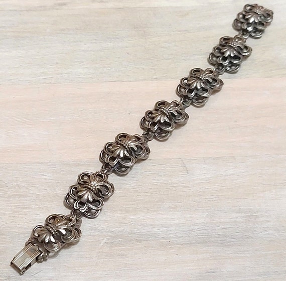 Vintage Florenza Bracelet, 3D Scrolled Link Brace… - image 2