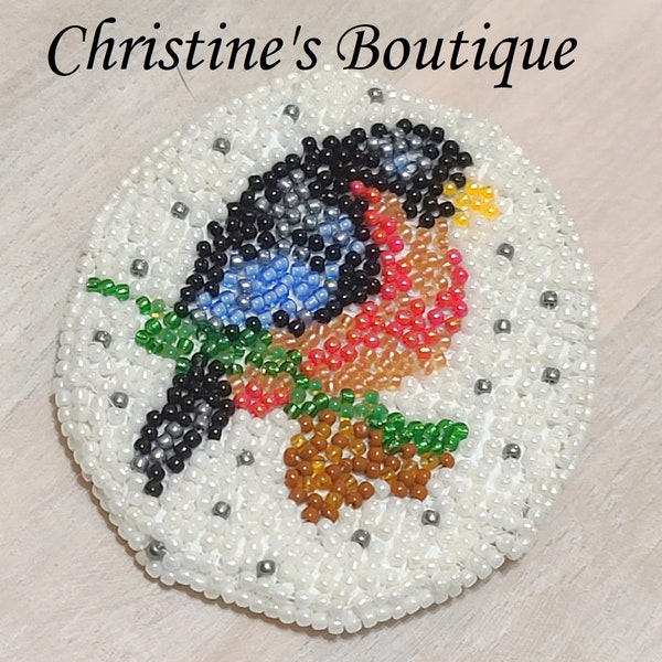 Handcrafted Robin Bird Brooch, Beaded Brooch, Handmade Bead Brooch, Robin on Branch, Bird Pin, Beaded Bird, Bird Jewelry