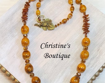 Collar artesanal de cuentas color caramelo, cristal de concha vintage, 66 cm (26 pulgadas)