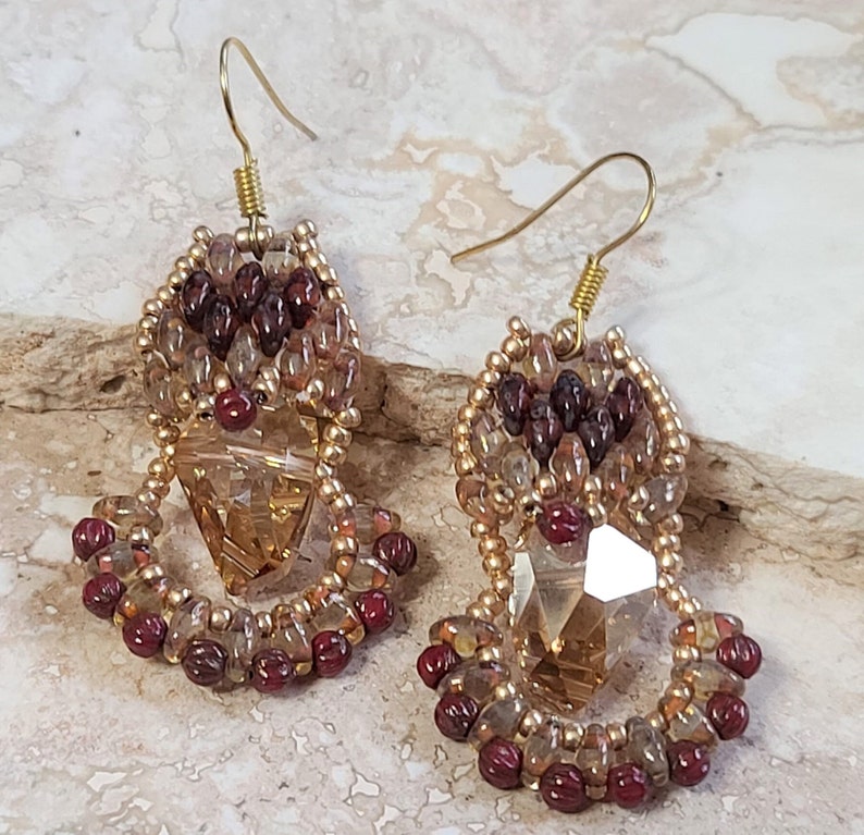 Handcrafted Earrings, Champagne Center Crystals, Dangle Earrings, Crystal Center Earrings, Crystal Facetted Drop Earrings, Crystal Earrings image 5