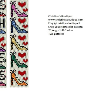 A &quot;Shoe Frenzy&quot; Bracelet or Bookmark 7&quot; long Pattern Tutorial Download Peyote Stitch Word Chart and Color Diagram Download