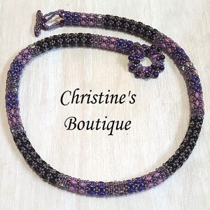 Handcrafted Super Duo Necklace, Purple and Black Rope Neckace, Beaded Rope Necklace, MIyuki Glass Beaded Necklace, Miyuki Glass Necklace