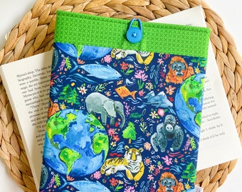Animal Book Sleeve for Paperbacks, Padded Book Cover for Kids, Cute Kindle Sleeve, Book Merch, Christmas Gifts for Tweens, Stocking Stuffers