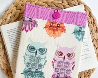 Owl Book Sleeve Cover, Hardcover Book Pouch Cute, Padded Kindle Case, Owl Gifts for Women, Reader Merch, Christmas Gifts for Teenage Girl