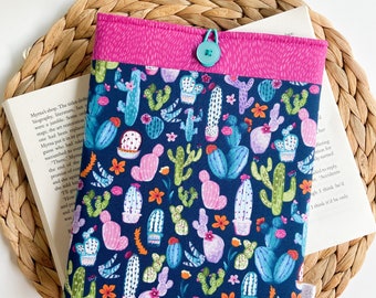 Cactus Book Sleeve for Paperbacks, Kindle Holder, Tablet Sleeve, Reading Merch, Cactus Gifts, Book Gifts for Her, Reader Gifts for Women