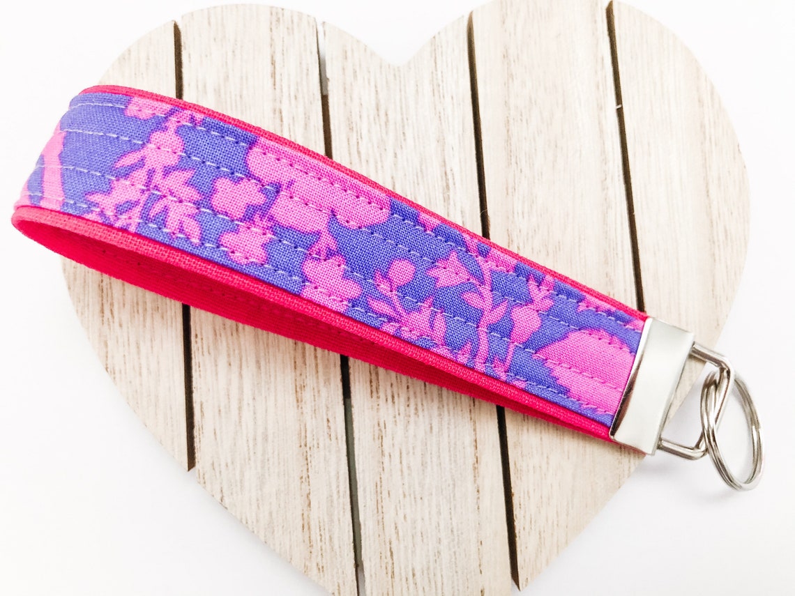 Pink Key Lanyard Floral Keychain Lanyard Fabric Wristlet Etsy