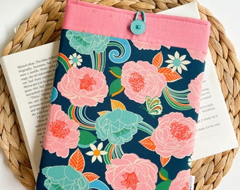 Floral Book Sleeve, Book Pouch, Kindle Cover, Tablet Sleeve, Book Merch, Reader Gifts for Women, Book Gifts for Her, Cute Gifts for Tween