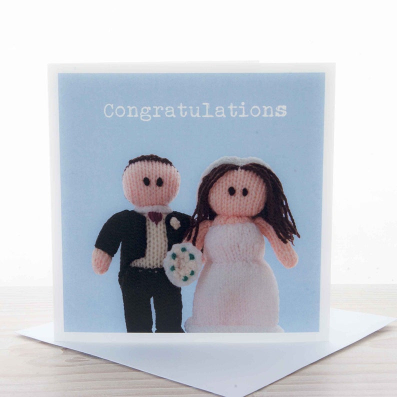 Wedding card Knitted bride and groom 'Congratulations' card image 1