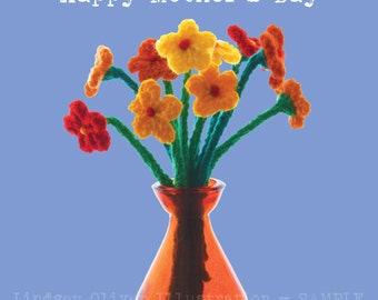 Knitted flowers 'Happy Mother's Day' greeting card