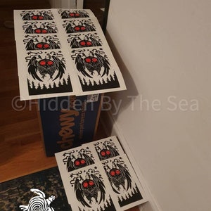 Mothman linocut block art print, Cryptid drawing lino cut art print gift, mythical creature fan art decor image 3