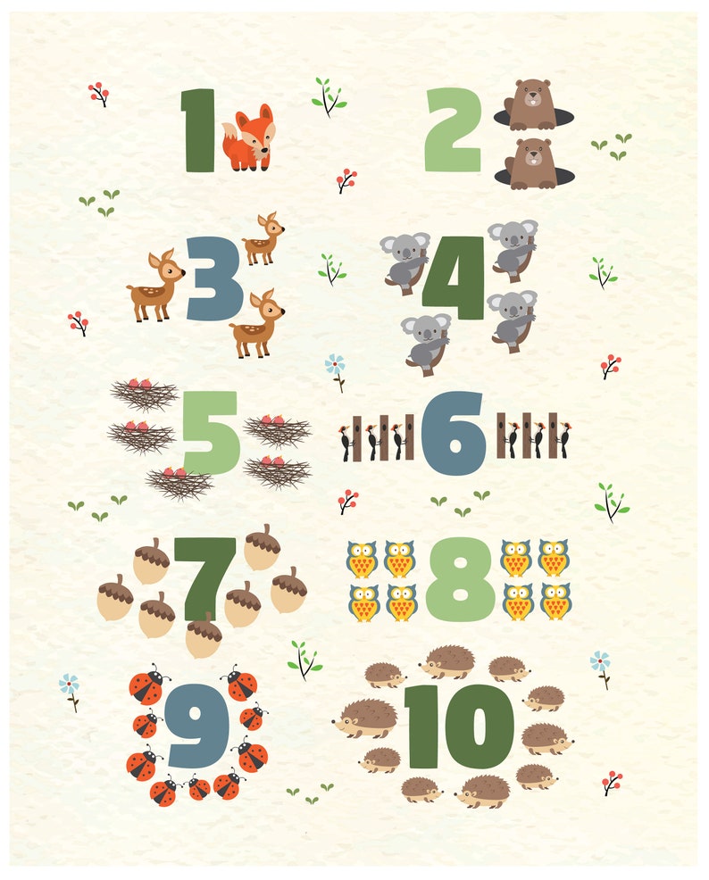 Cartel del alfabeto de los animales del bosque y números a juego ...