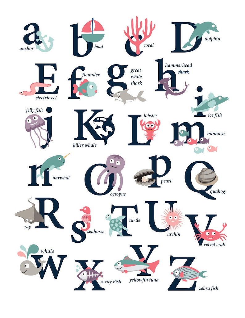 Ocean Alphabet Poster Pink Nursery Print Ocean Theme - Etsy