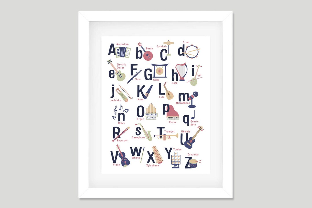 Musical Instruments Alphabet Poster, Nursery Print, Music Theme