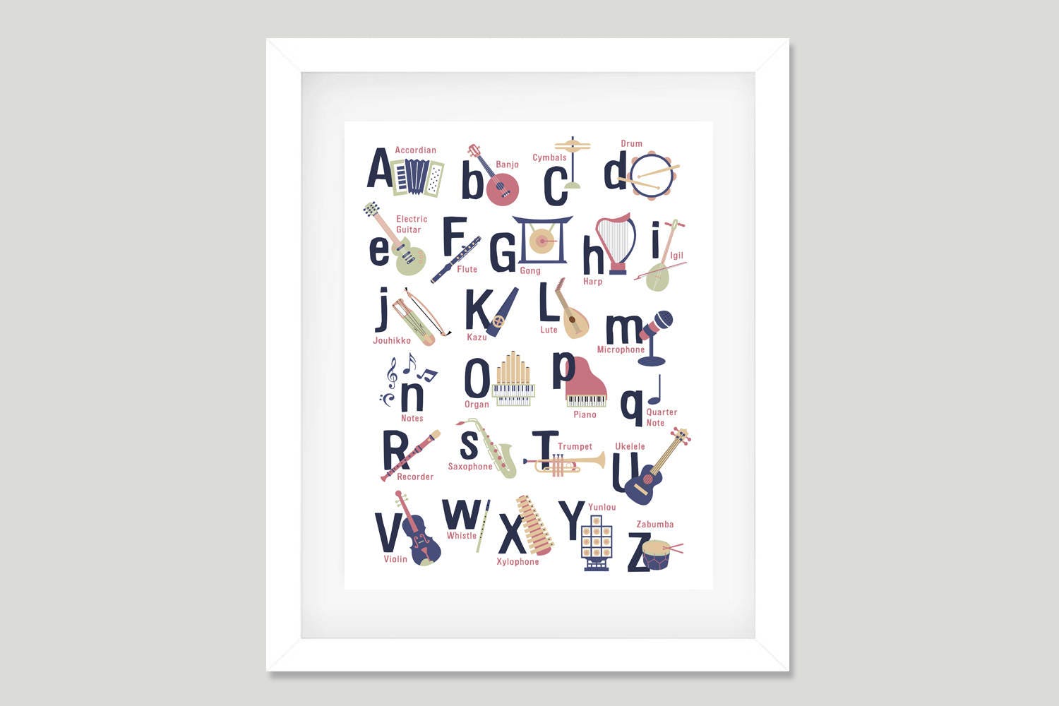 Musical Instruments Alphabet Poster Nursery Print Music | Etsy