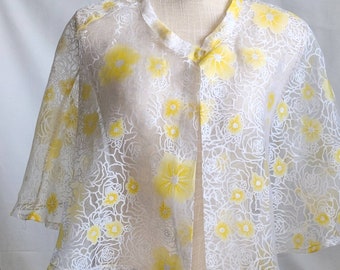 Dressy yellow floral bolero Shawl with hook closure; women's dress shawl; bolero style cape shawl