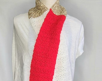 Red White and tan Scarf | Scarf for Men and Women | Handmade Crochet Scarf |scarf with fringe