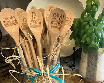 Greek Themed Engraved Wooden Spoon
