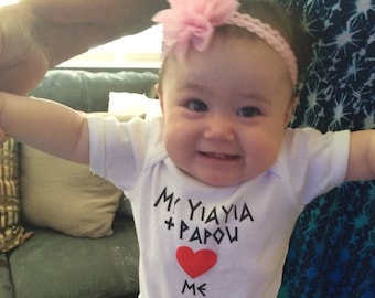 Children&#39;s Infant Greek T Shirts One Piece 12 months Unisex - Yiayia + Papou Love Me