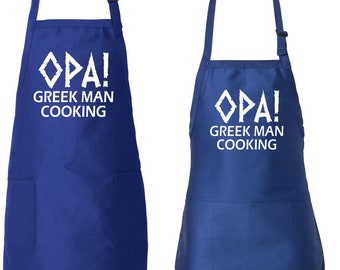 OPA! Greek Man Cooking Apron - 2 Styles Full or Medium Length
