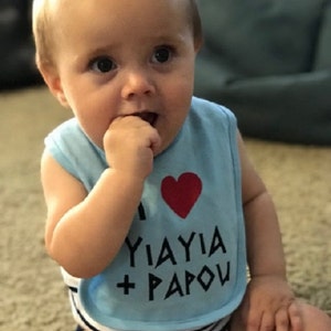 I LOVE Yiayia and Papou - Children&#39;s Infant Greek Feeding Bibs -