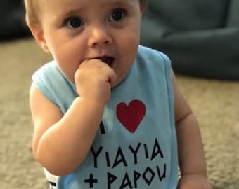 I LOVE Yiayia and Papou - Children&#39;s Infant Greek Feeding Bibs -