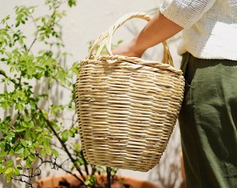 Grand panier en rotin avec couvercle, panier Birkin, panier de pêcheur de l'Algarve