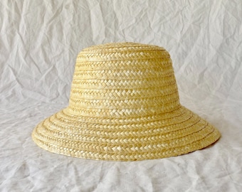 Sombrero tipo cubo de paja de centeno hecho a mano: Sombrero redondo unisex para el sol