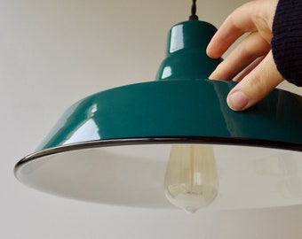 Handmade Enamel Industrial Lampshade: Custom Color Pendant Light