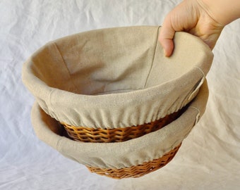 Set of 2 round wicker bannetons, Large linen-lined baskets